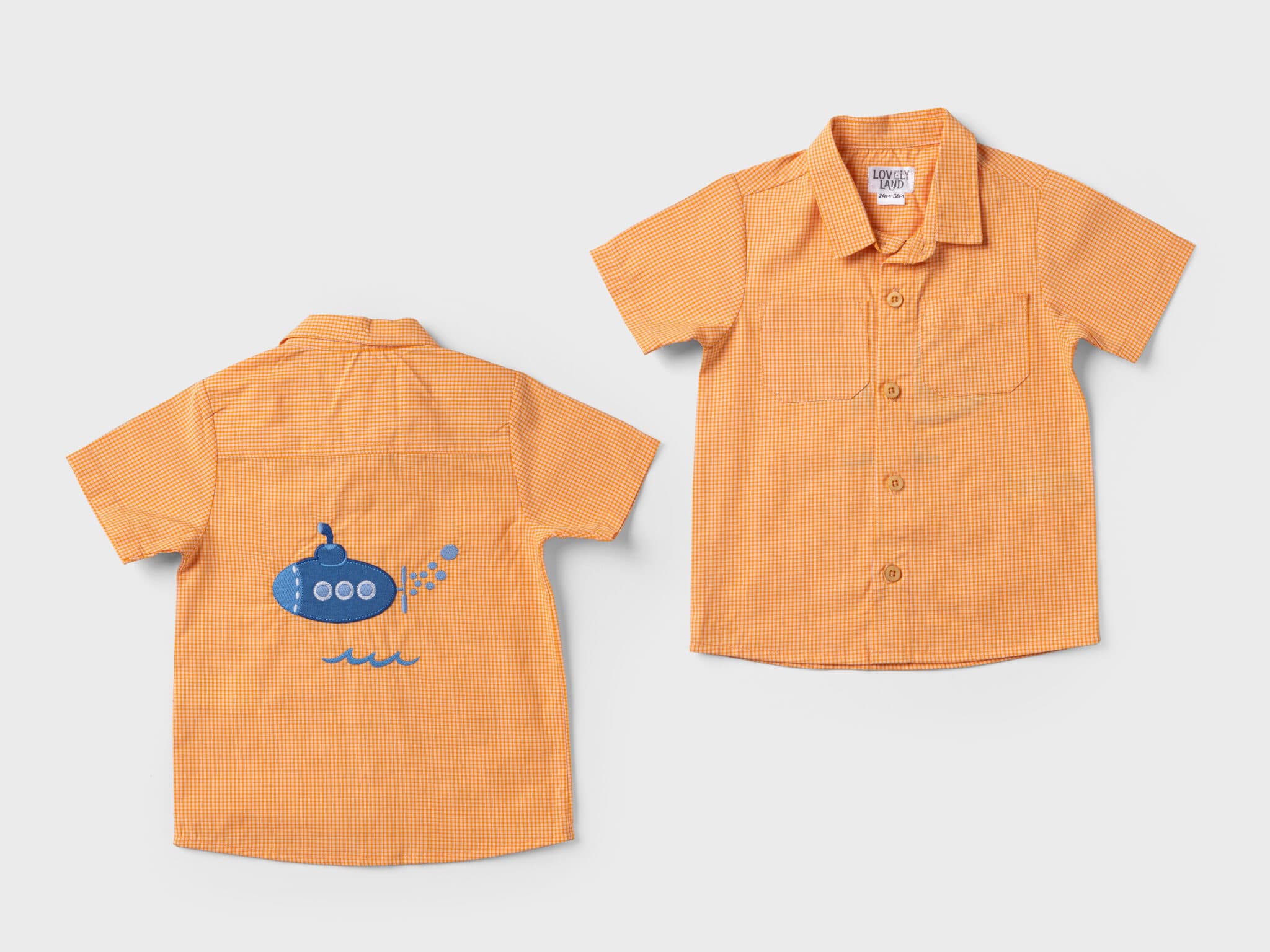 orange buttoned up half sleeve with embroidery shirt