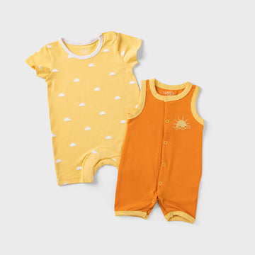 pack of 2 orange and yellow with print and embroidery onzie