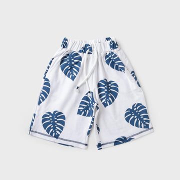 white with leaf print sleeveless short