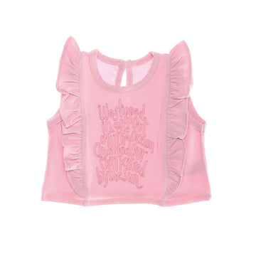 Pink Tee With Ruffle Chest Baby Girl Tee