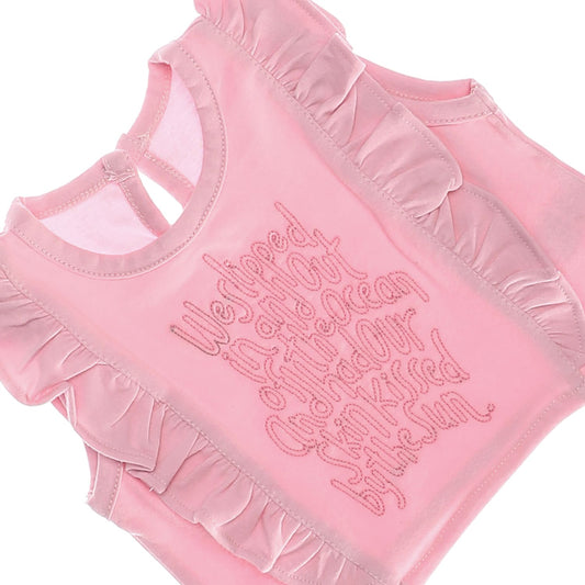 Pink Tee With Ruffle Chest Baby Girl Tee