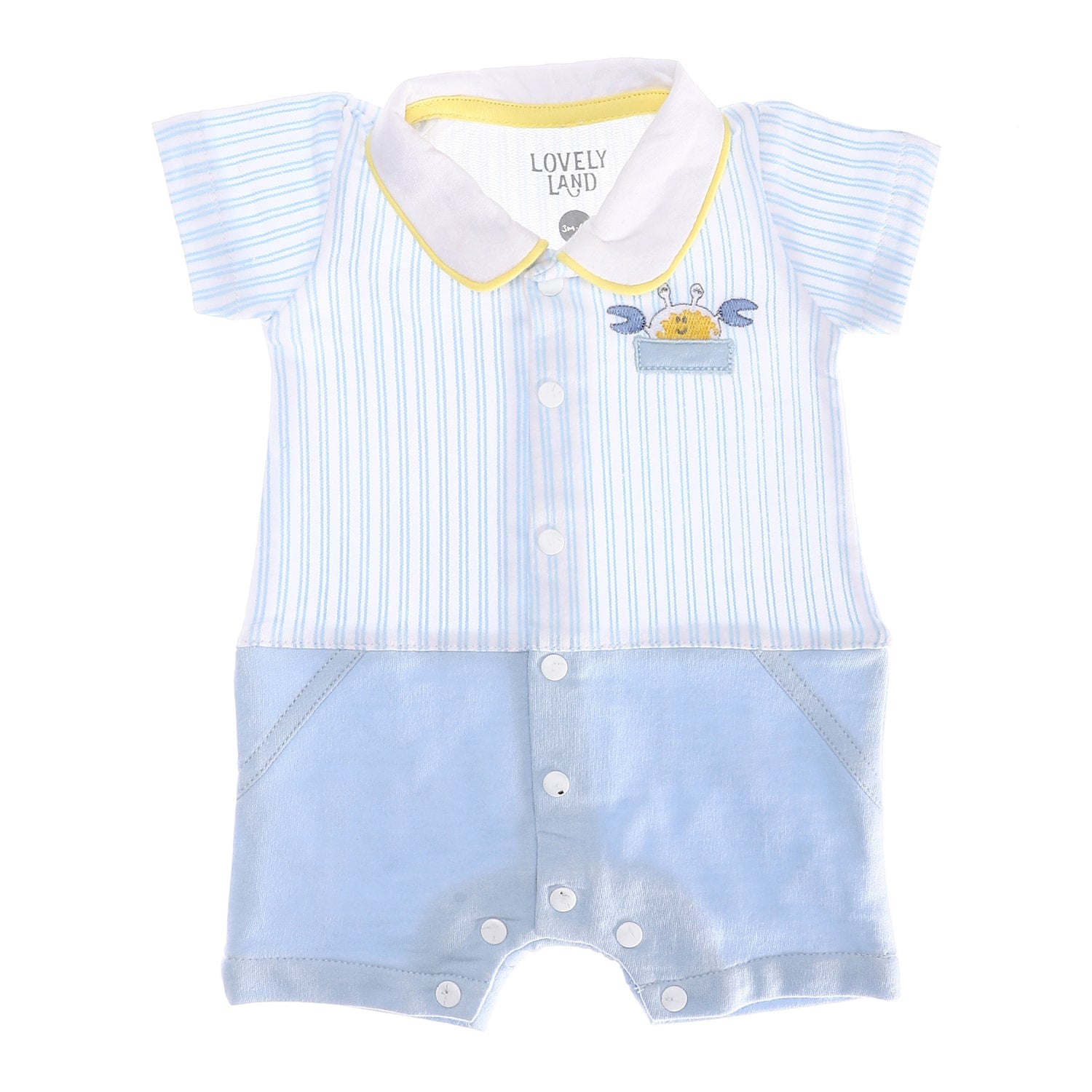 striped baby boy jumpsuit baby blue white yellow