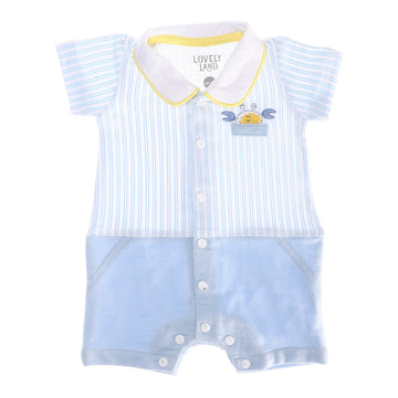 Striped Baby Boy Jumpsuit - Baby Blue, White & Yellow