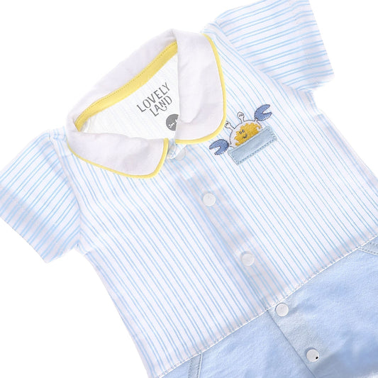 Striped Baby Boy Jumpsuit - Baby Blue, White & Yellow