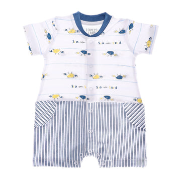 Multipatterned Baby Boy Jumpsuit - Blue, White & Yellow