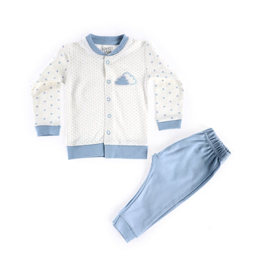 Bi-Toned Baby Boy Pajama - Offwhite, Blue & Silver