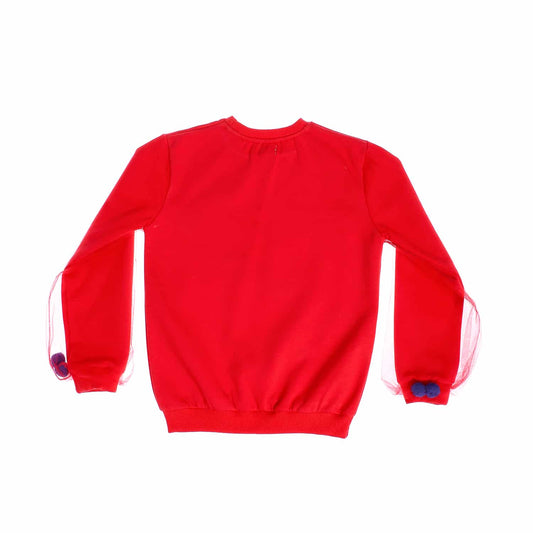 Tulle Sleeved Girls Sweatshirt - Red & Blue