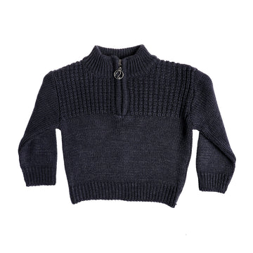 Upper Zipper Knitted Dark Grey Pullover