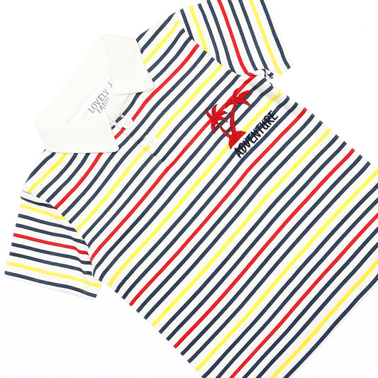 Striped Baby Boys Polo Shirt - White, Navy Blue, Yellow & Red
