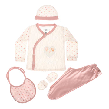 5 Pcs Pajama Set - Offwhite, Nude & Silver