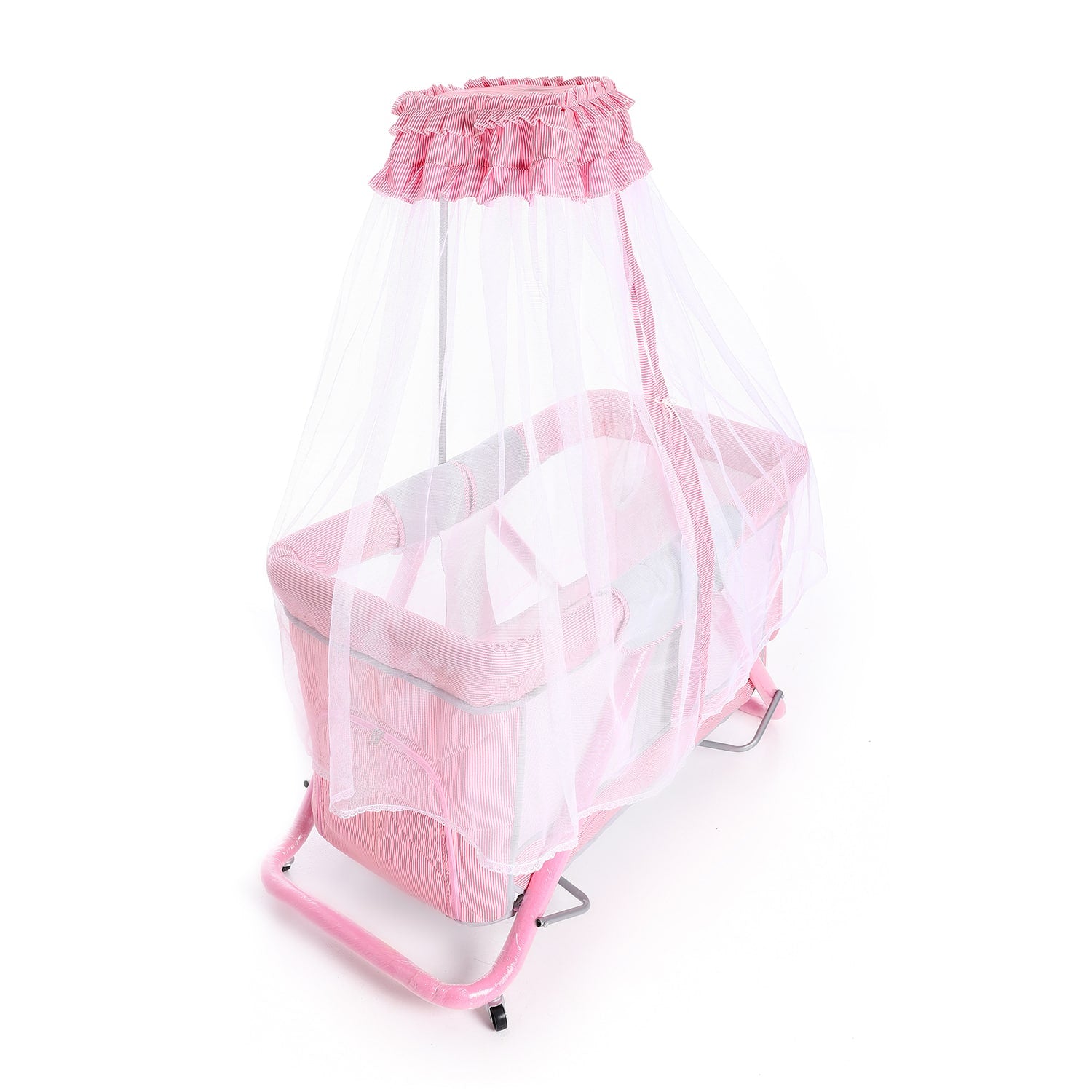 Baby Girl Rectangular Foldable Bed with Mosquito Net - Pink