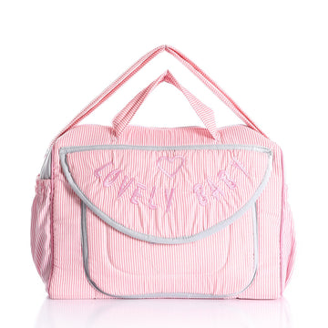 Baby Girls Striped & Embroidered Bag with Outer Pocket - Pink
