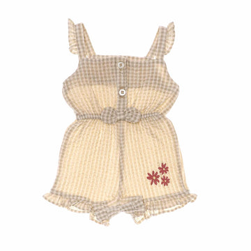 Mustard & White Plaids Girls Jumpsuit