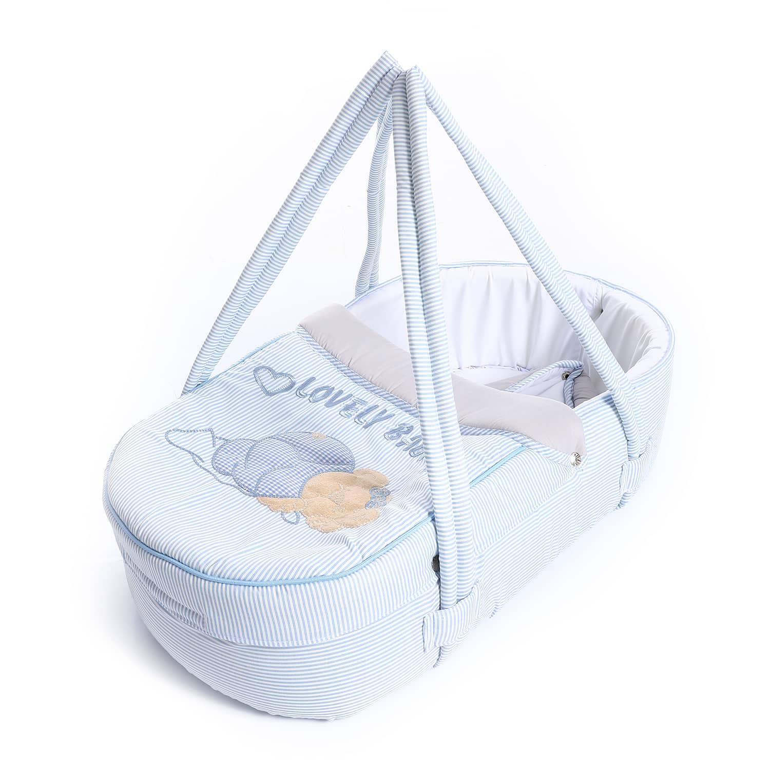 Cute Striped & Embroidered Caricot - Baby Blue