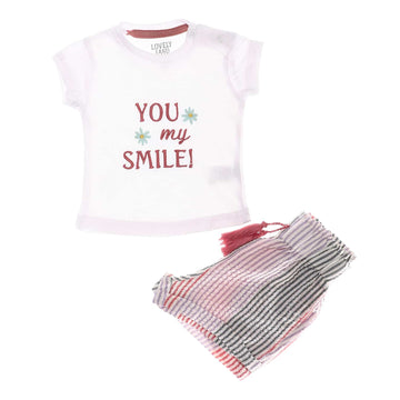 Striped & Stitched Girls Shorts Set - White & Cashmere
