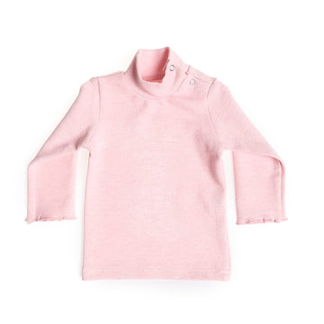 Snap Buttons Mock Neck Glittery Top - Rose