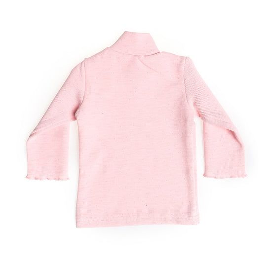 Snap Buttons Mock Neck Glittery Top - Rose