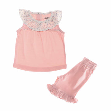 Patterned Ruffle Neck Simon & White Shorts Set