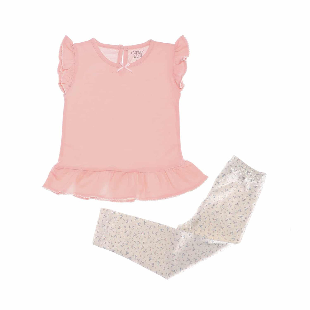 Ruffle Trims Girls Pajama Set Simon White