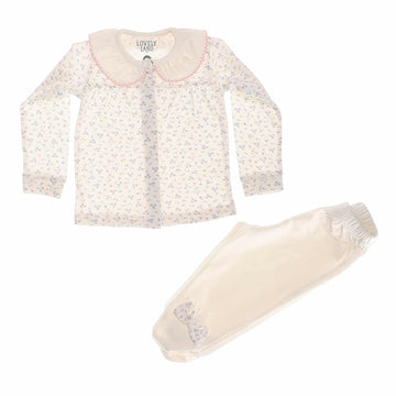 Flowered Self Patterned White Pajama Set