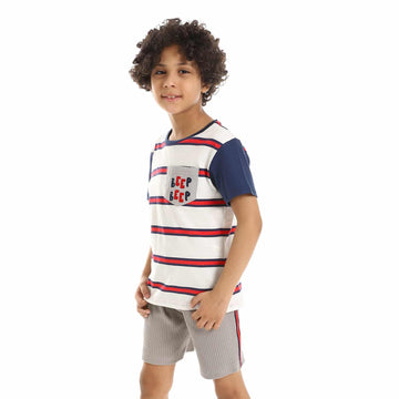 Striped Slip On White, Navy Blue & Red Boys Pajama