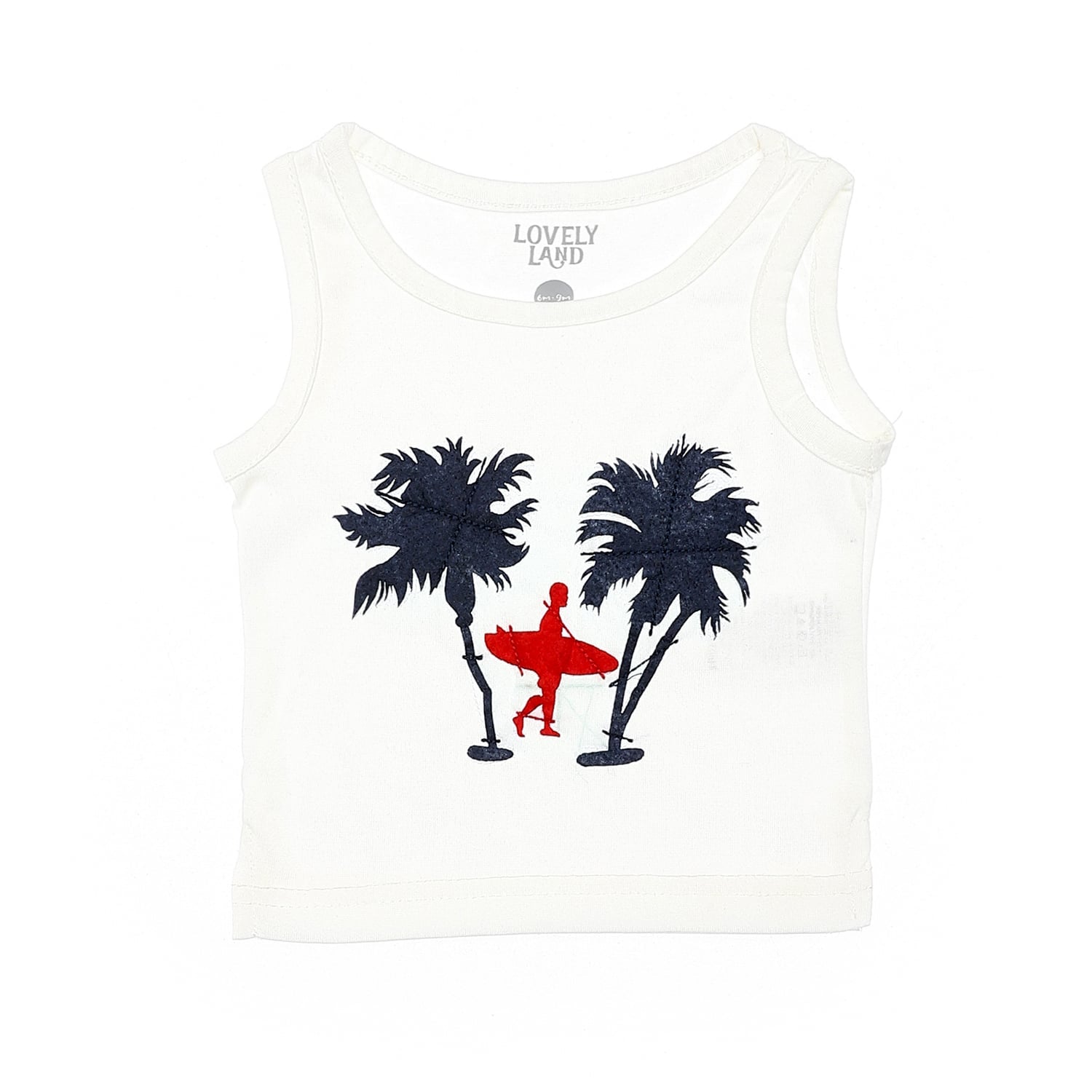 sleeveless tropical stitched patch baby boy tee white navy blue red