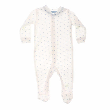 Stars Patterned Baby Boy Footie - Offwhite & Blue