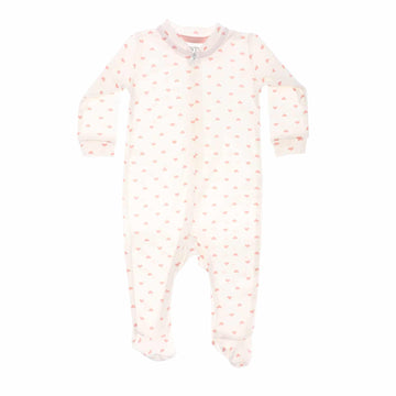 Heart Self Patterned Nude & Offwhite Baby Girl Footie