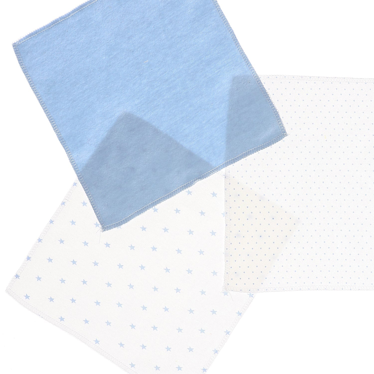 White & Blue Self Patterned Baby Washclothes - 3 PCs