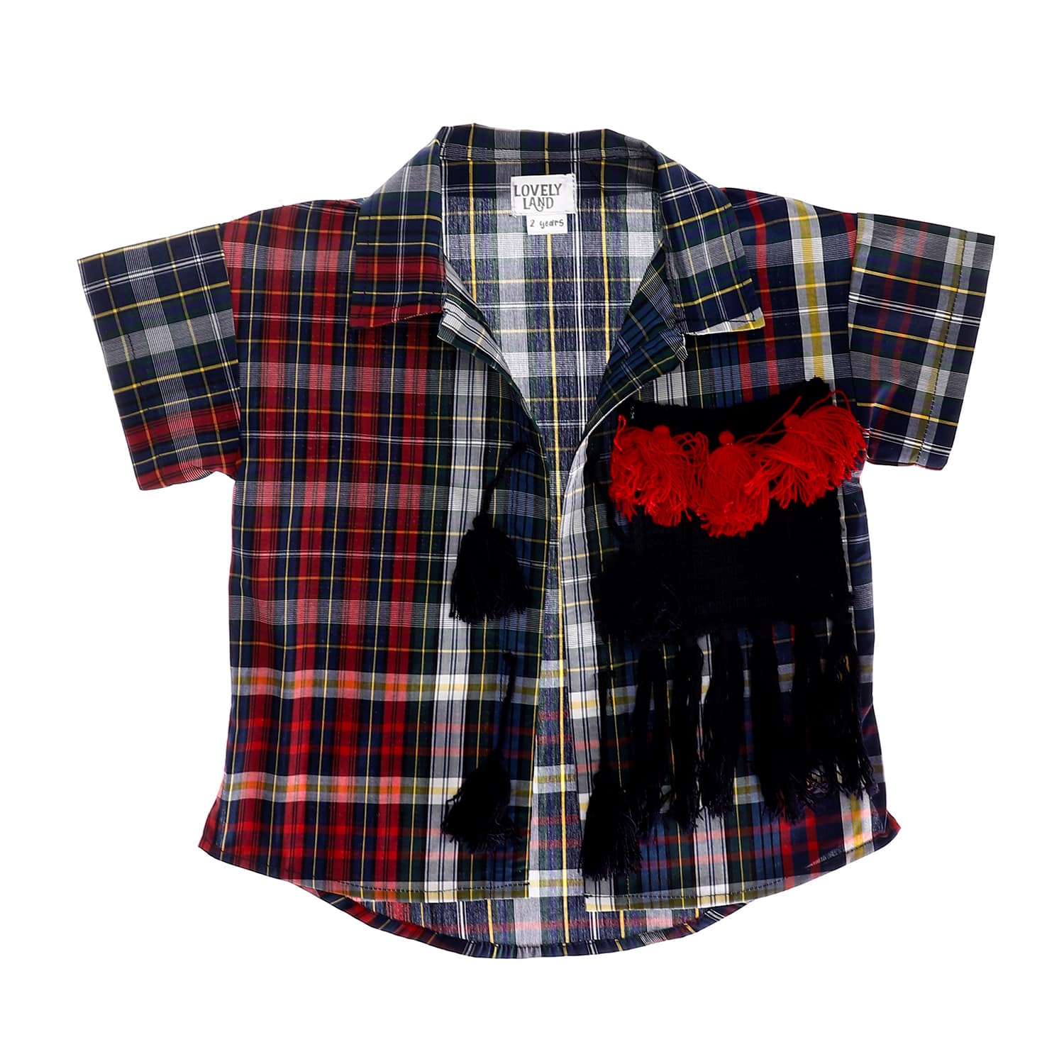 navy blue red yellow girl buttoned down shirt