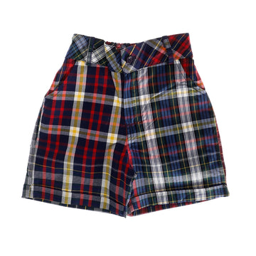 Bi-Plaids Pattern Girls Short - Navy Blue, Red & Yellow