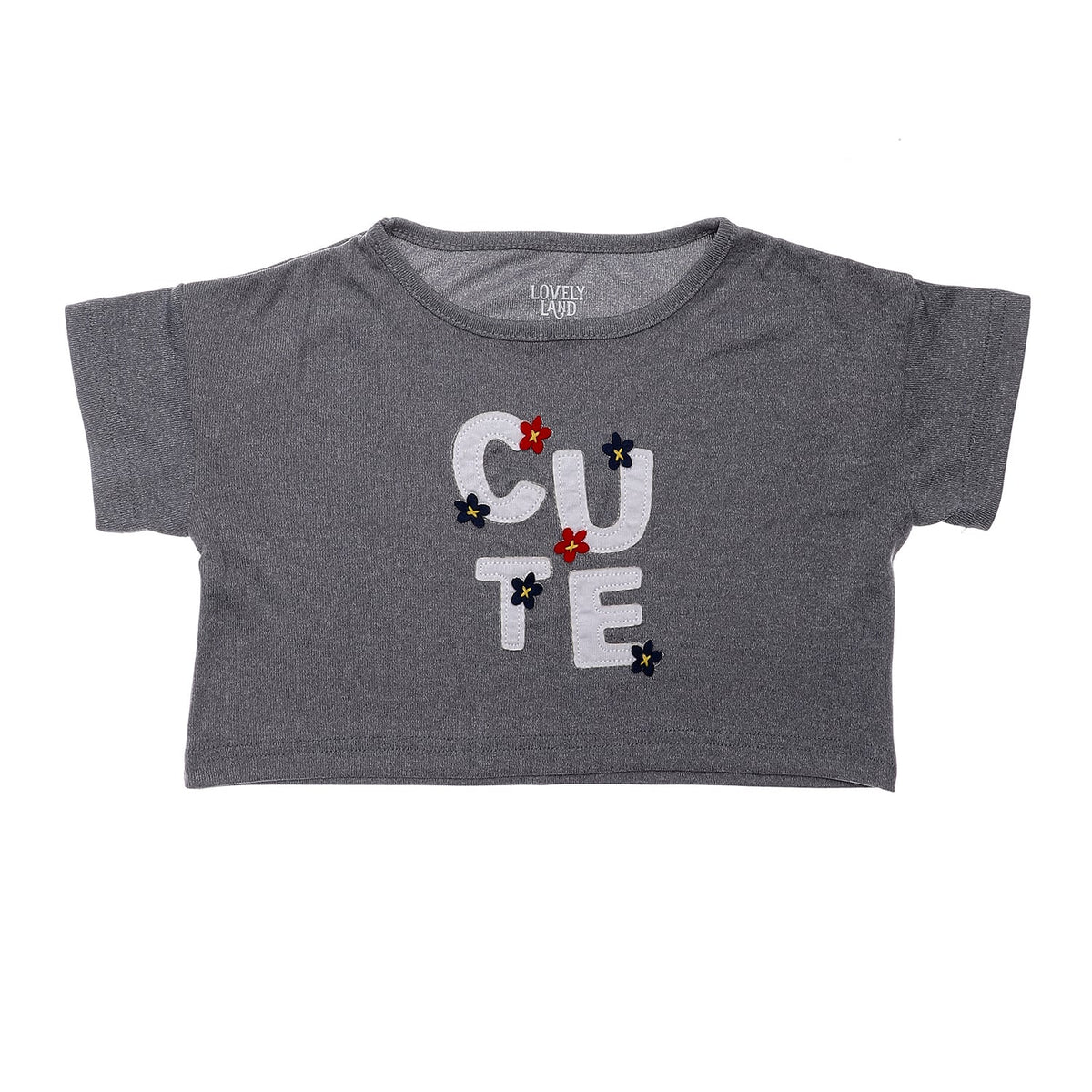 "Cute" Stitched Heather Dark Grey Girls Tee