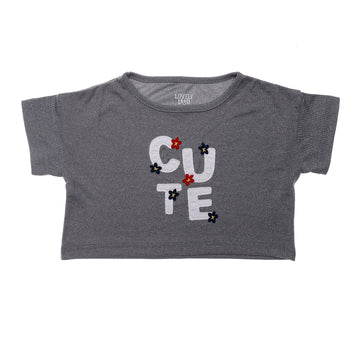 "Cute" Stitched Heather Dark Grey Girls Tee