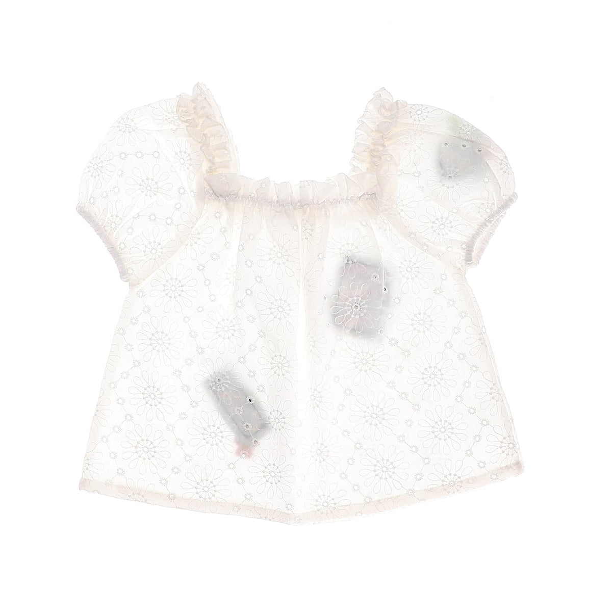 Perforated White, Navy Blue & Red Girls Blouse