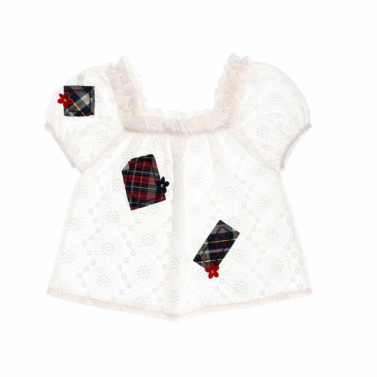 Perforated White, Navy Blue & Red Girls Blouse