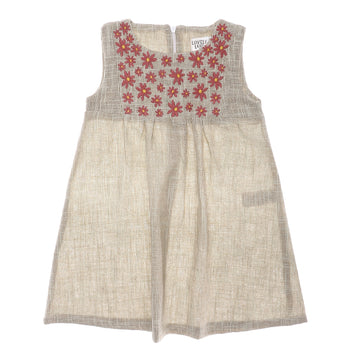 Tiny Plaids Beige & White Stitched Flower Girls Dress