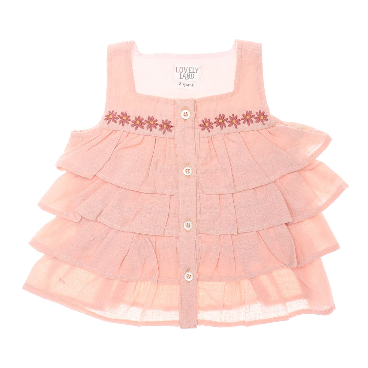 Layered Nude Stitched Cashmere Flowers Girls Dress 1