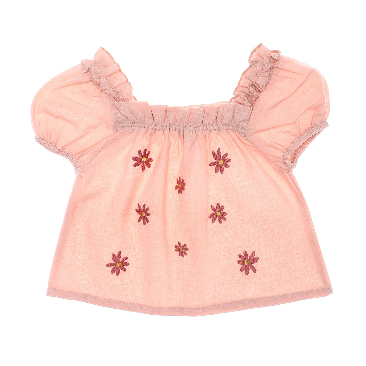 Cashmere Stitched Flowers Over Nude Girls Blouse
