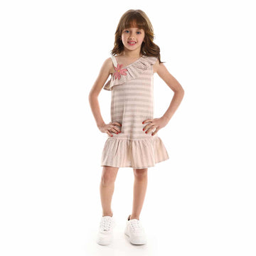 Medium Striped Coffe Shades Girls Dress