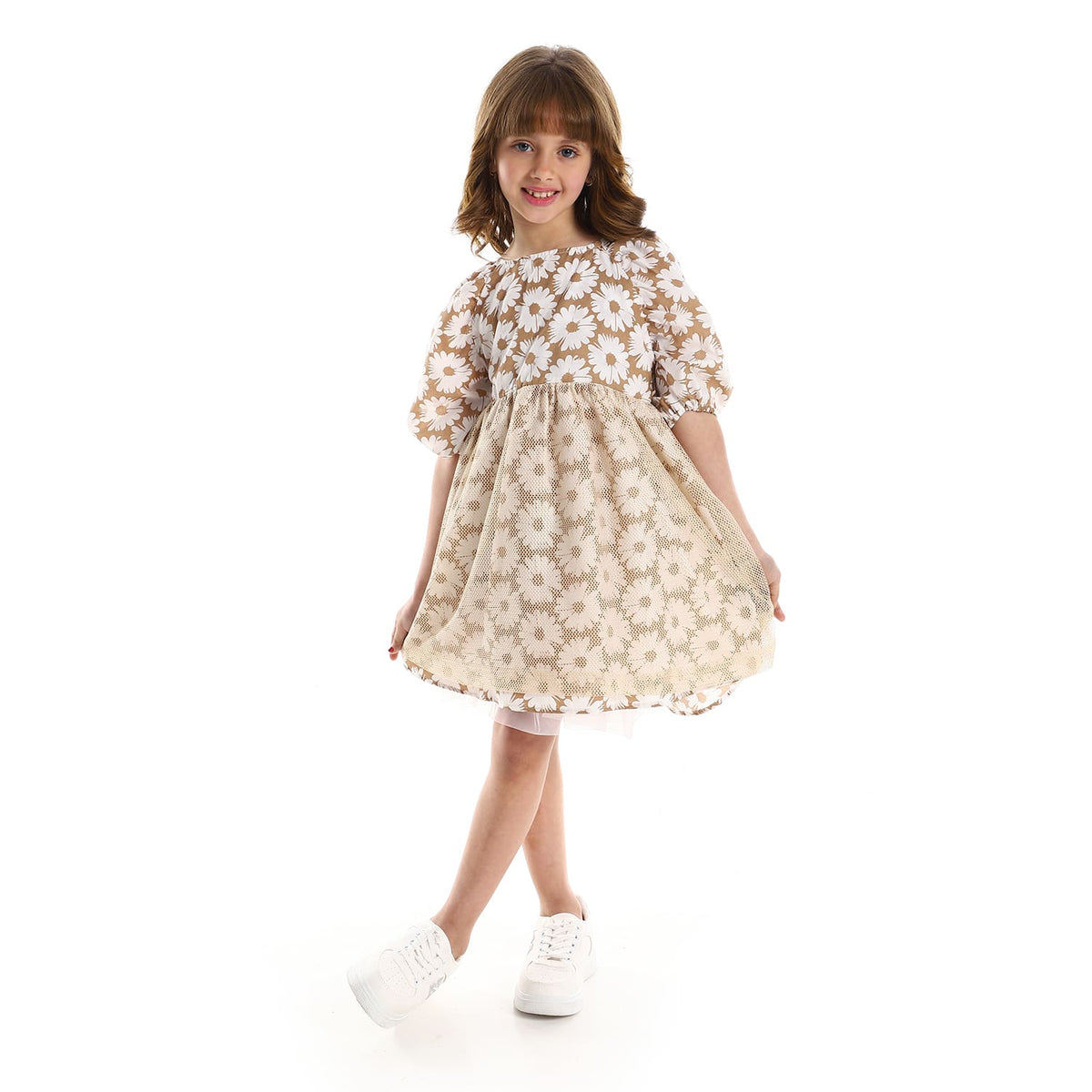 Slip on White Flowers Pattern Allover Havana Girls Dress