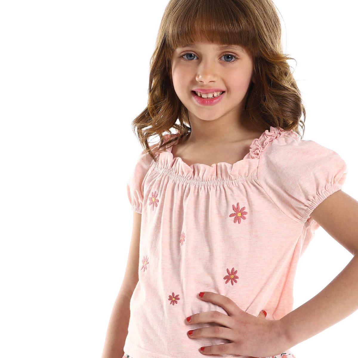 Stitched Nude Flowers Over Heather Simon Girls Top