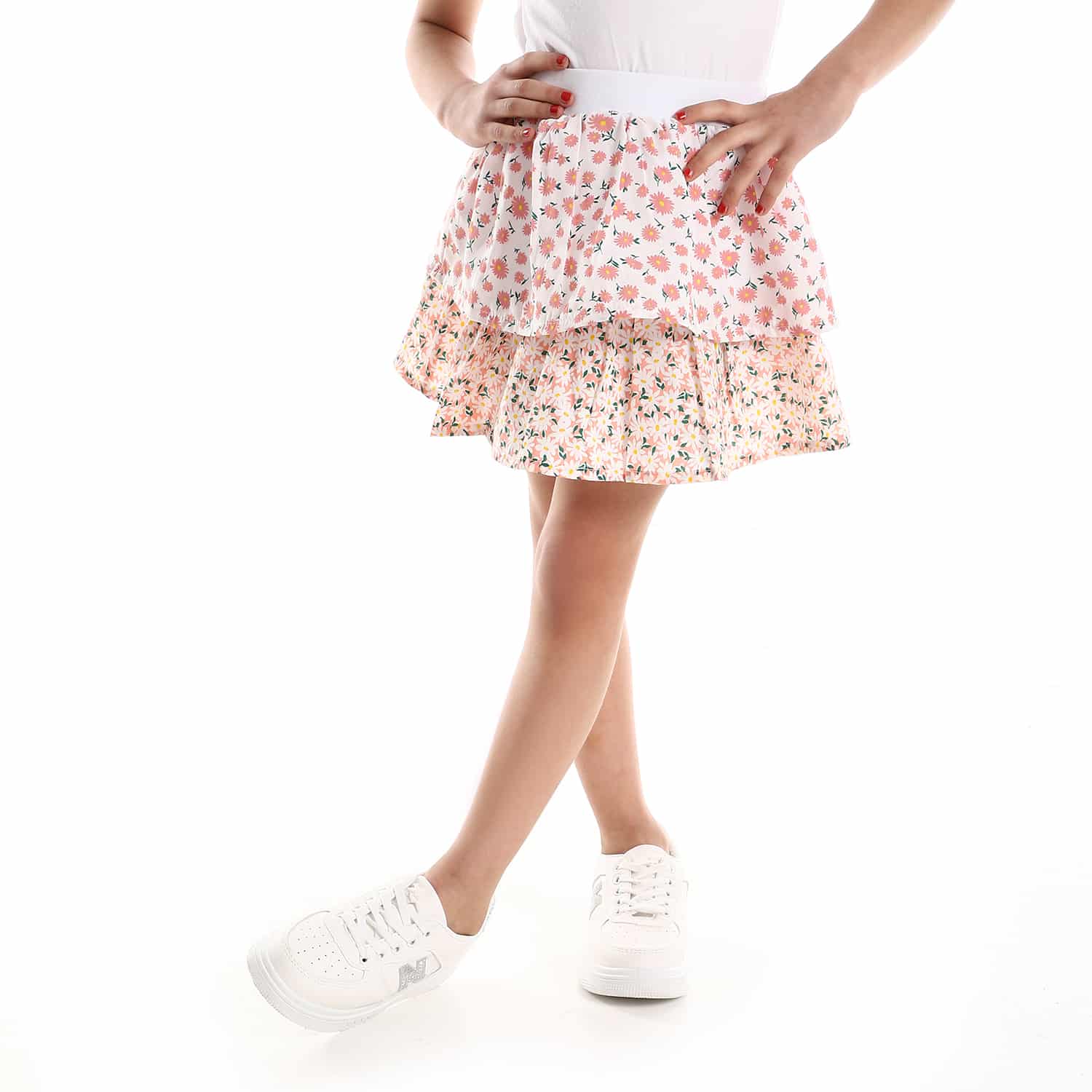Layered Double Floral White & Simon Girls Skirt