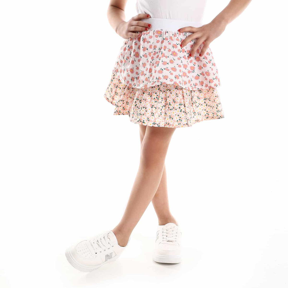 Layered Double Floral White Simon Girls Skirt