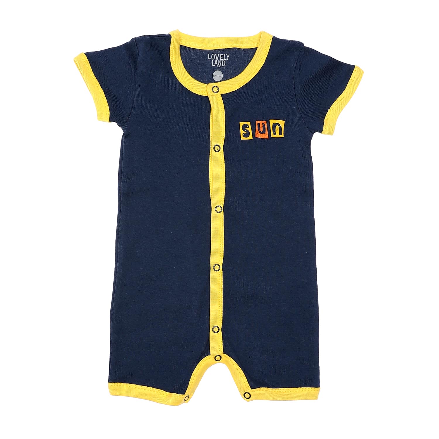 stitched yellow navy blue baby boy romper