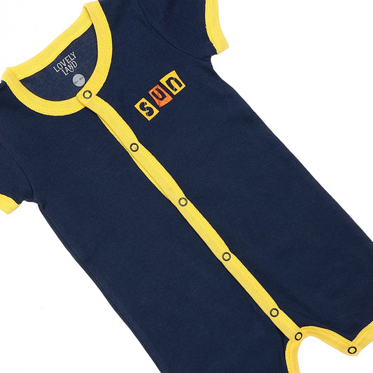 Stitched Yellow & Navy Blue Baby Boy Romper