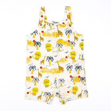 Giraffs, Lions & Palm Trees Baby Boy Romper - White, Navy Blue & Mustard