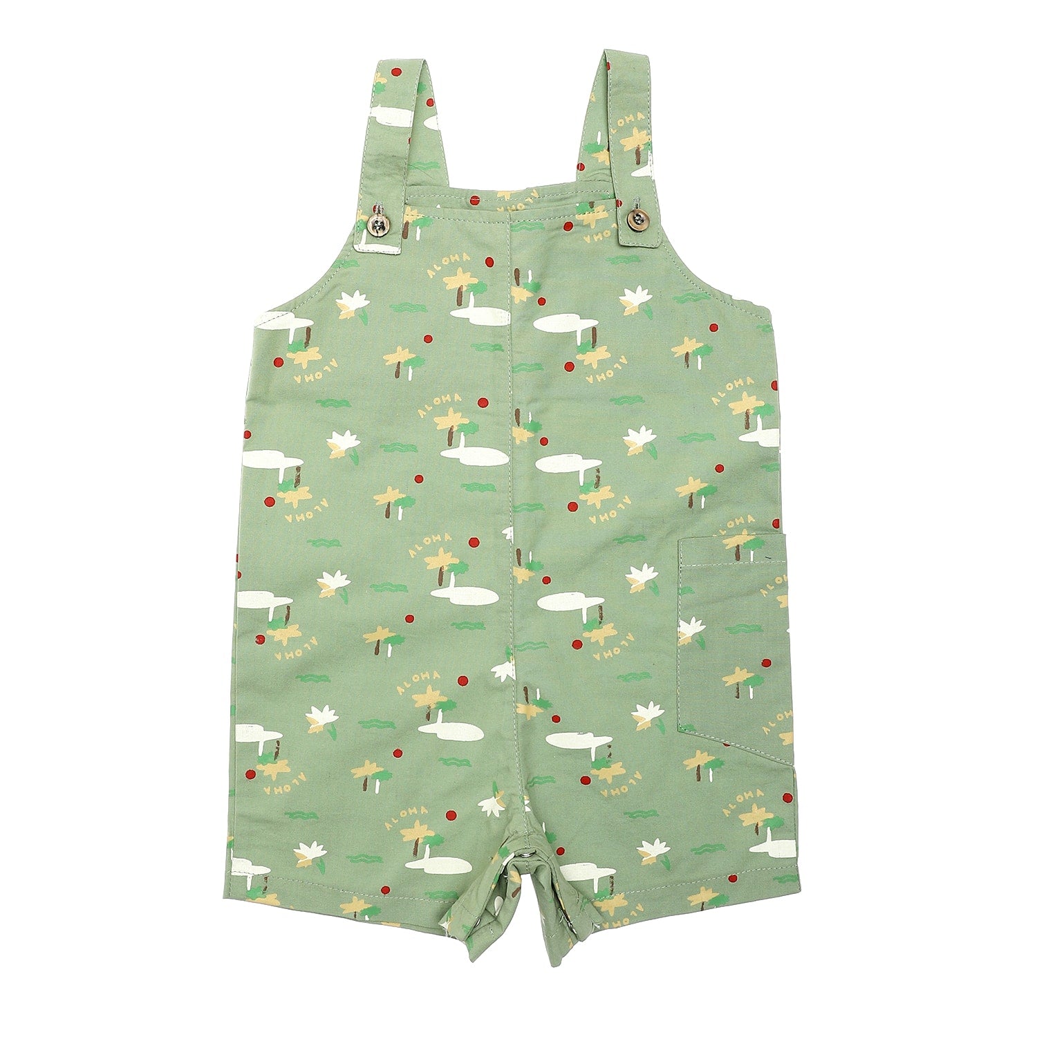 mini islands printed allover sleeveless romper green offwhite red