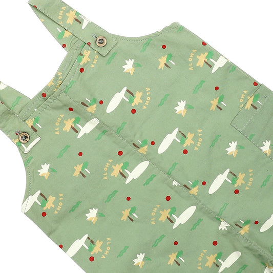 Mini Islands Printed Allover Sleeveless Romper - Green, OffWhite & Red