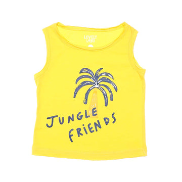 Yellow, White & Navy Blue Printed Baby Boys Sleeveless Tee