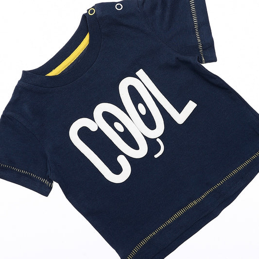"COOL" Eyed Double O Baby Boys Tee - Navy Blue & White